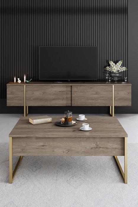 Hanah Home Luxe - Conjunto de muebles de salón Nogal y Dorado Hanah Home Luxe - Conjunto de muebles de salón Nogal y Dorado